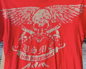 Red T-Shirt , Black Ink Design T-Shirt, Second Hand T-Shirt, Full print Sticker T-Shirt 